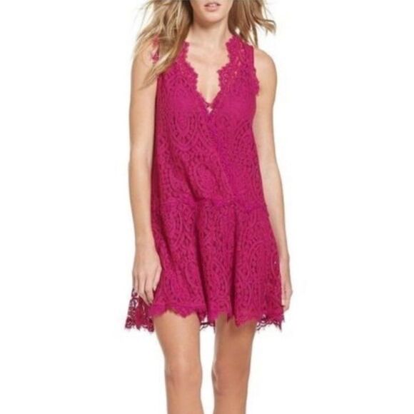 Free People Heart In Two Lace Mini Dress In Bright Orchid - Picture 1 of 4